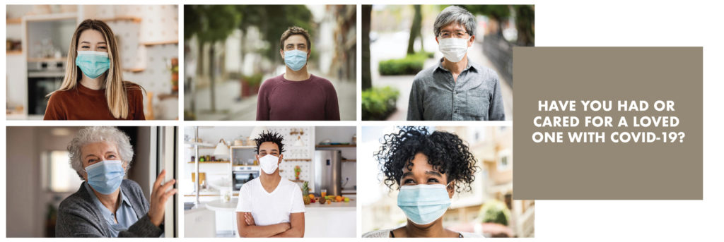 a collage of people waring medical masks